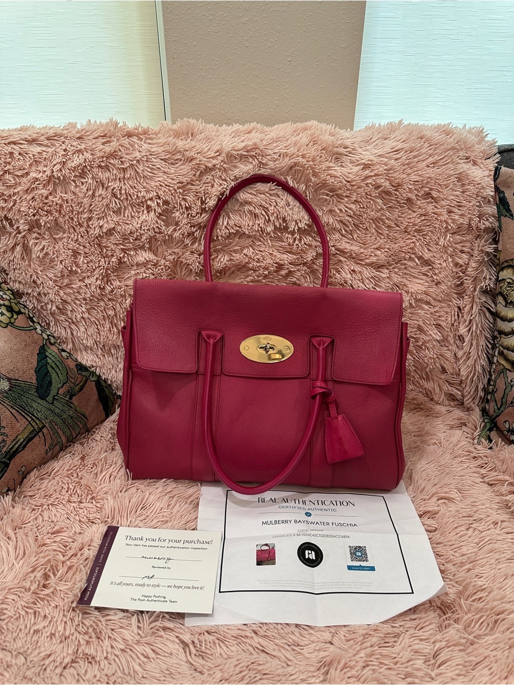 Mulberry Fuchsia Leather Satchel with Turn-Lock Closure